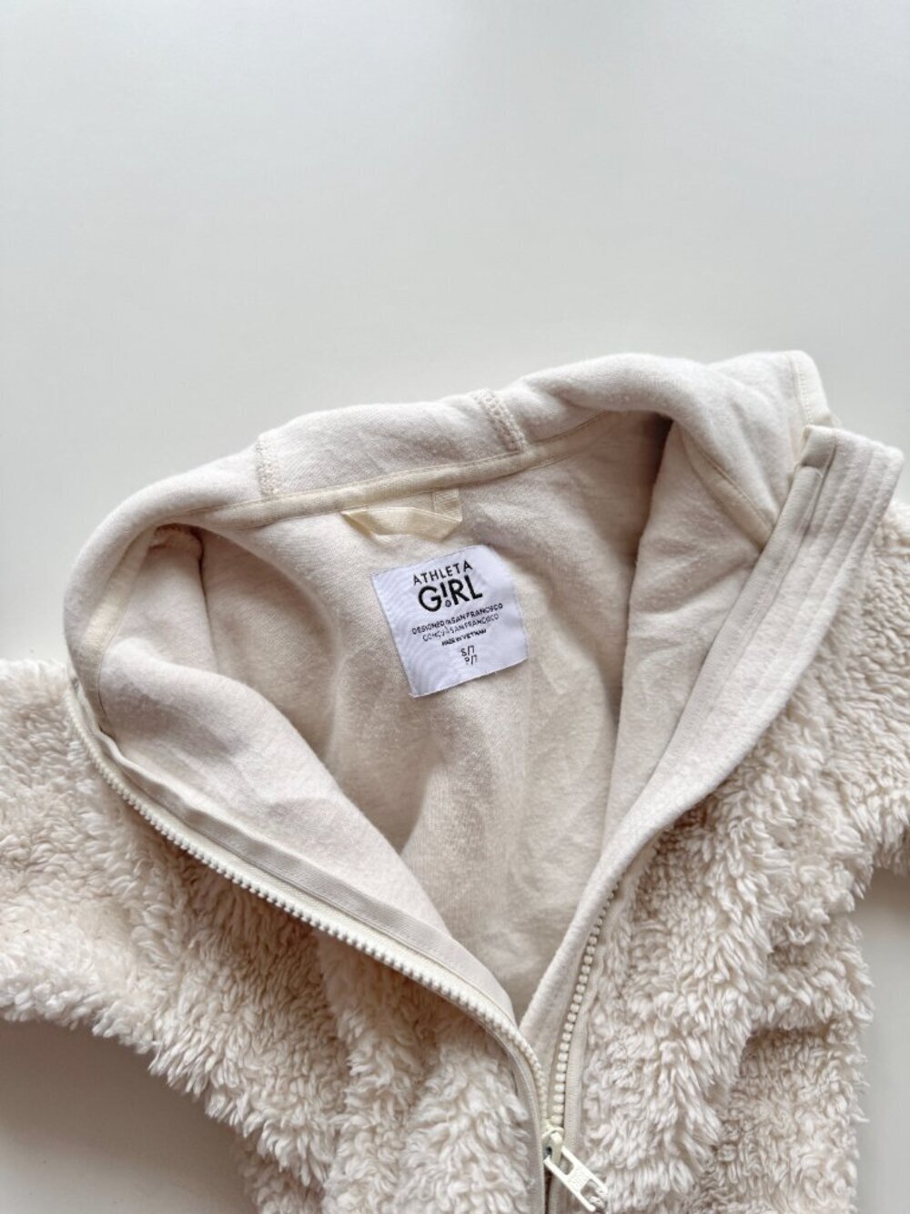 Girls' ATHLETA GIRL So Snug Ivory Sherpa Fleece Full Zip Hoodie, Size S/7 - Picture 10 of 14